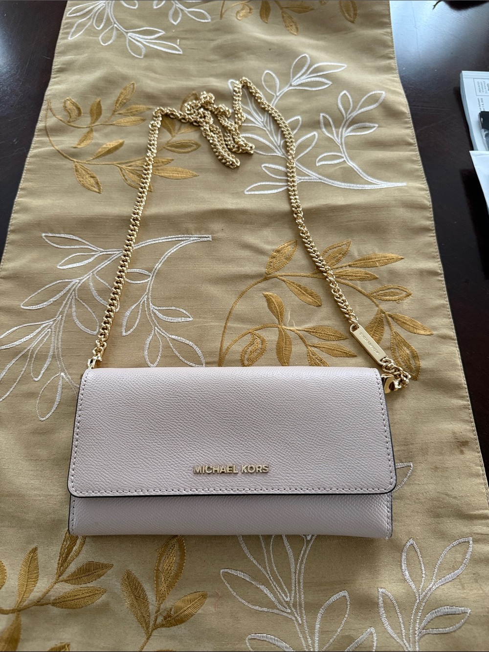Michael Kors Light Pink Leather Chain Crossbody Wallet